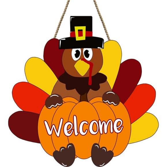 Thanksgiving Decorations Turkey Door Sign Welcome Fall Wreath for Front Door - Picture 1 of 8